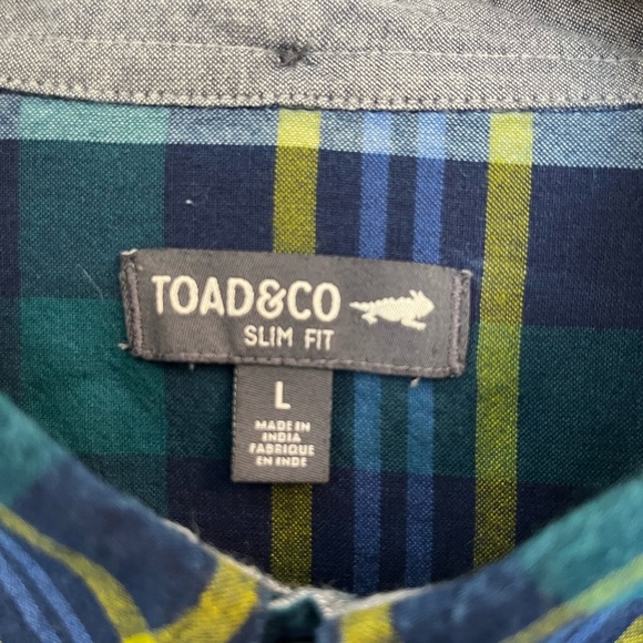 Toad & Co Mattock 2 Long Sleeve Button Slim Plaid Blue Green Yellow Size Large - Picture 3 of 6